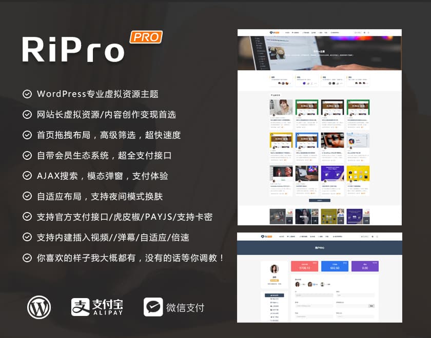 WordPress 日主题 RiPro v8.9 免扩展无需授权码不限制域名破解开心版免费下载