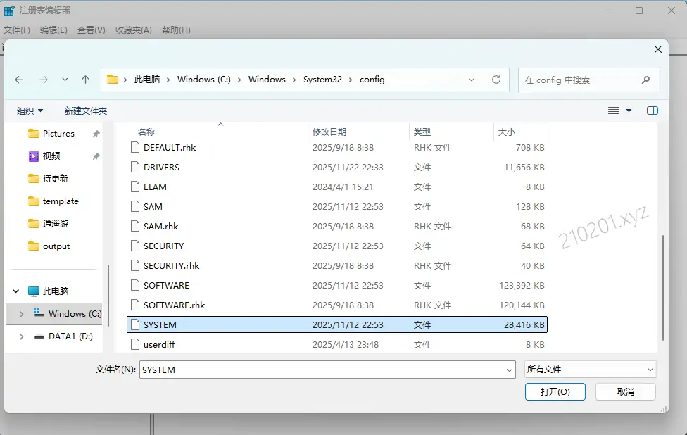 注册表定位并选择系统配置文件.webp